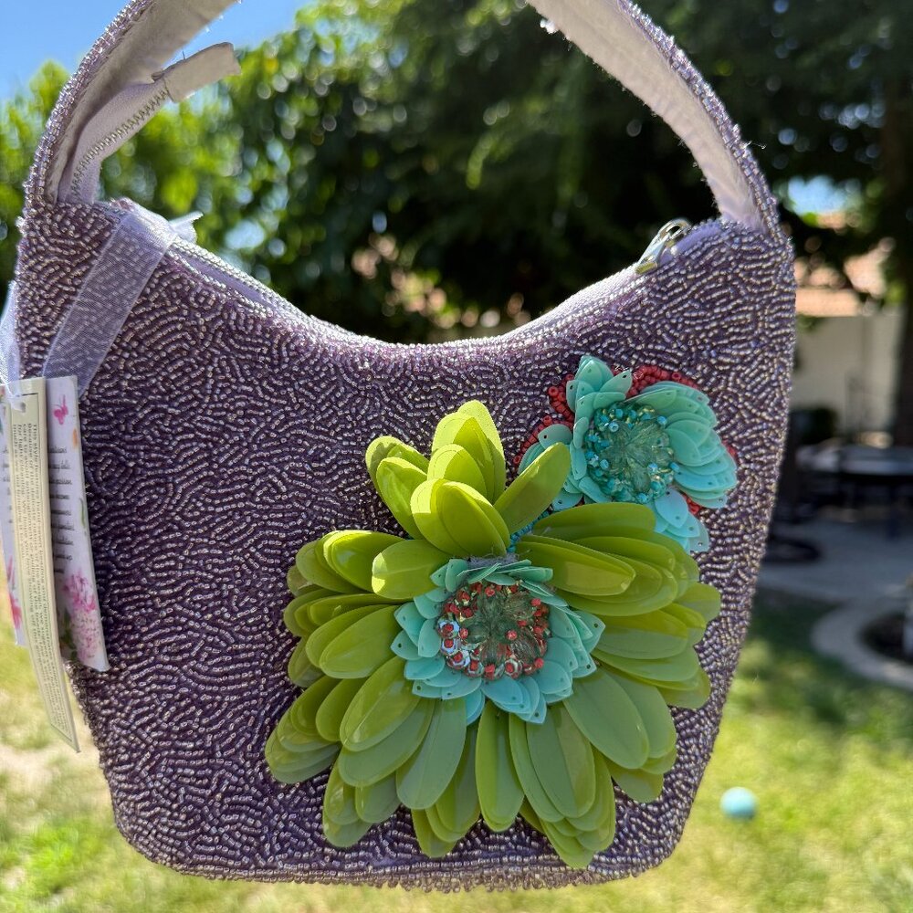 Coral Reef Purple Beaded Floral Bag - Picture 2 of 5